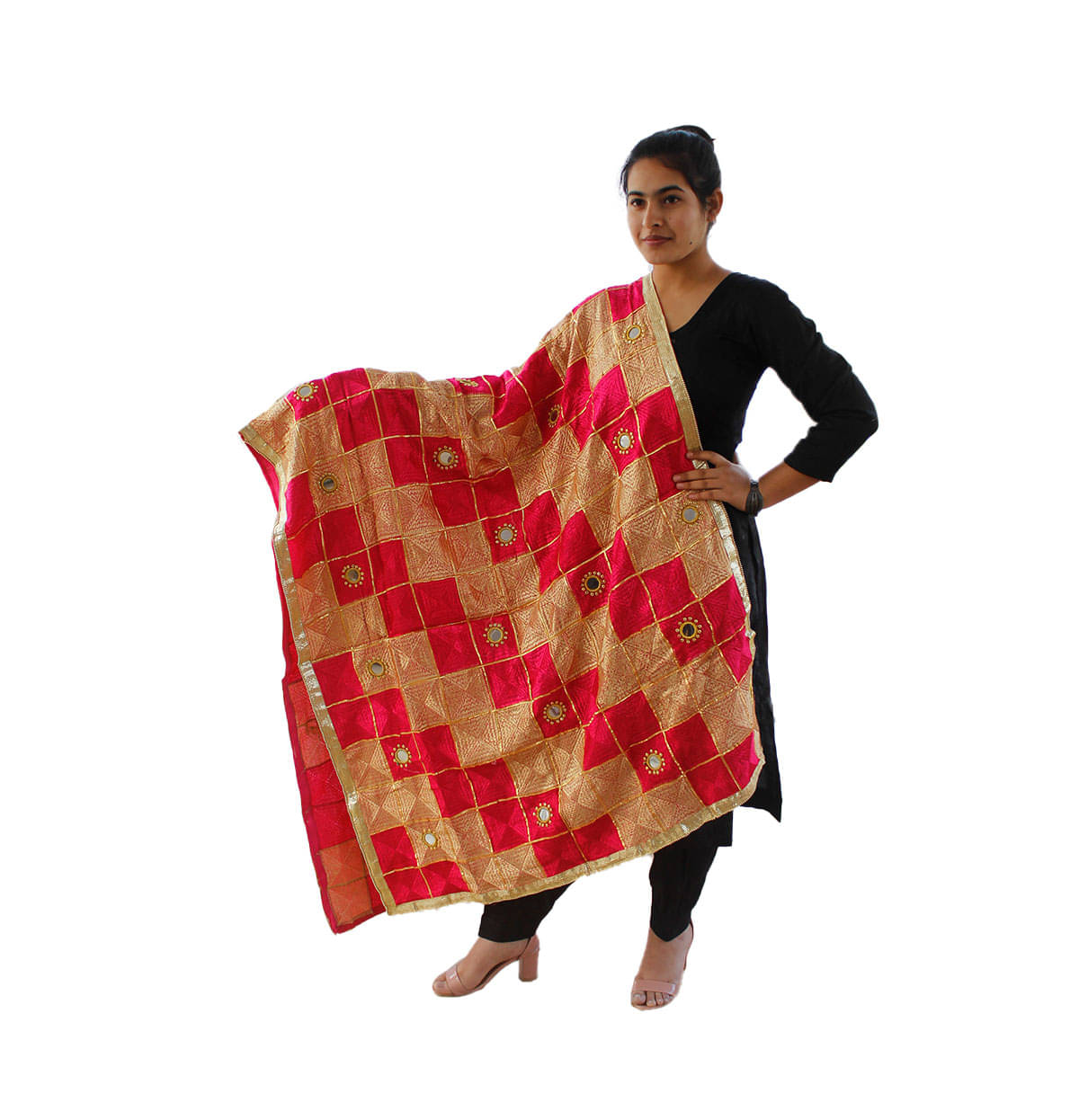     			Sahej Suits & Phulkari Red Chiffon Dupatta