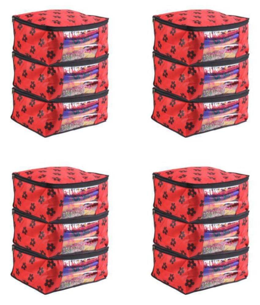 PrettyKrafts Cupboard Closet Organizing Saree Cover Set of 12 Large Flower Prints/Wardrobe Organiser/Clothes Bag PrettyKrafts Cupboard Closet Organizing Saree Cover Set of 12 Large Flower Prints/Wardrobe Organiser/Clothes Bag