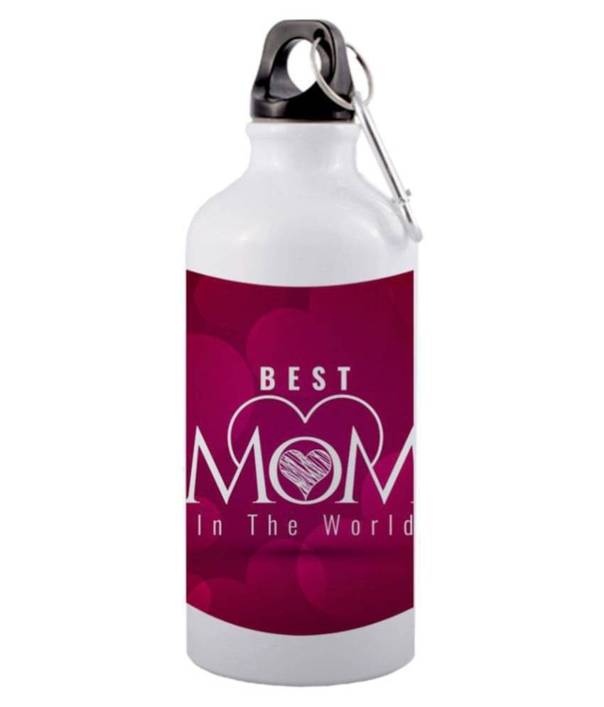 COLOR YARD best MOM in the world with cute design White 600 mL Aluminum Water Bottle set of 1 COLOR YARD best MOM in the world with cute design White 600 mL Aluminum Water Bottle set of 1