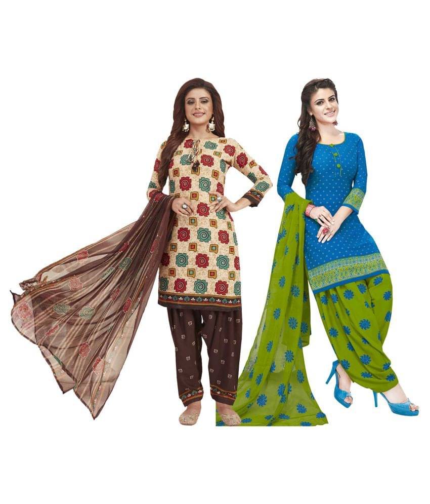     			Jevi Prints Beige Crepe Dress Material Pack of 2