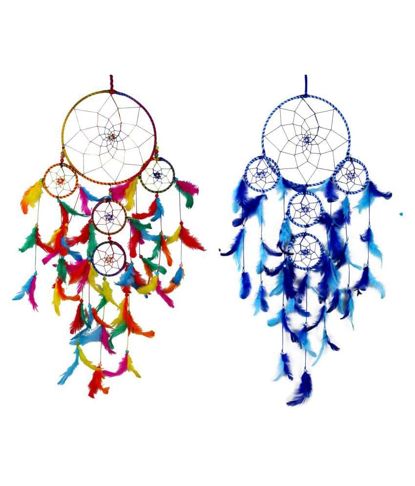     			Meher Collection Feather Multicolour Dream Catcher - Pack of 2 ( X cms )