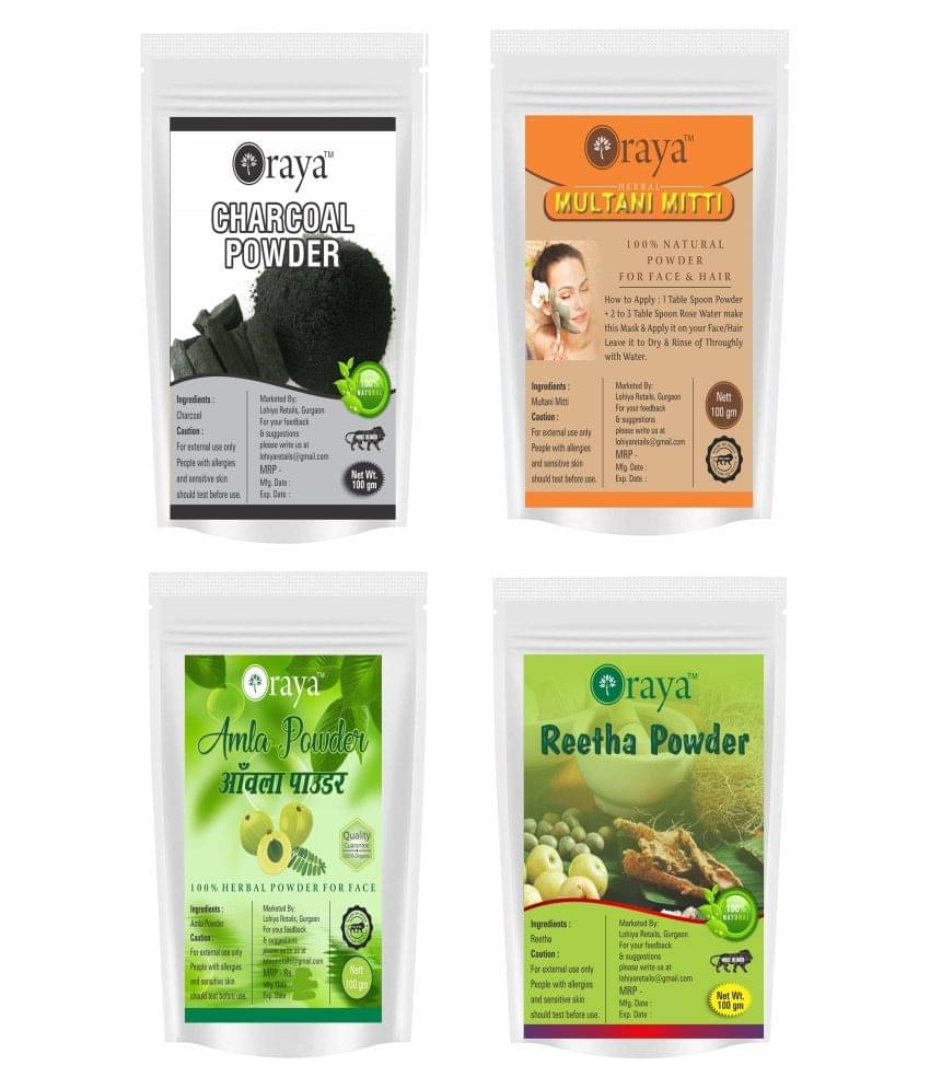     			ORAYA Charcoal Powder & Multani Mitti & Amla & Retha Powder Face Pack 400 gm Pack of 4