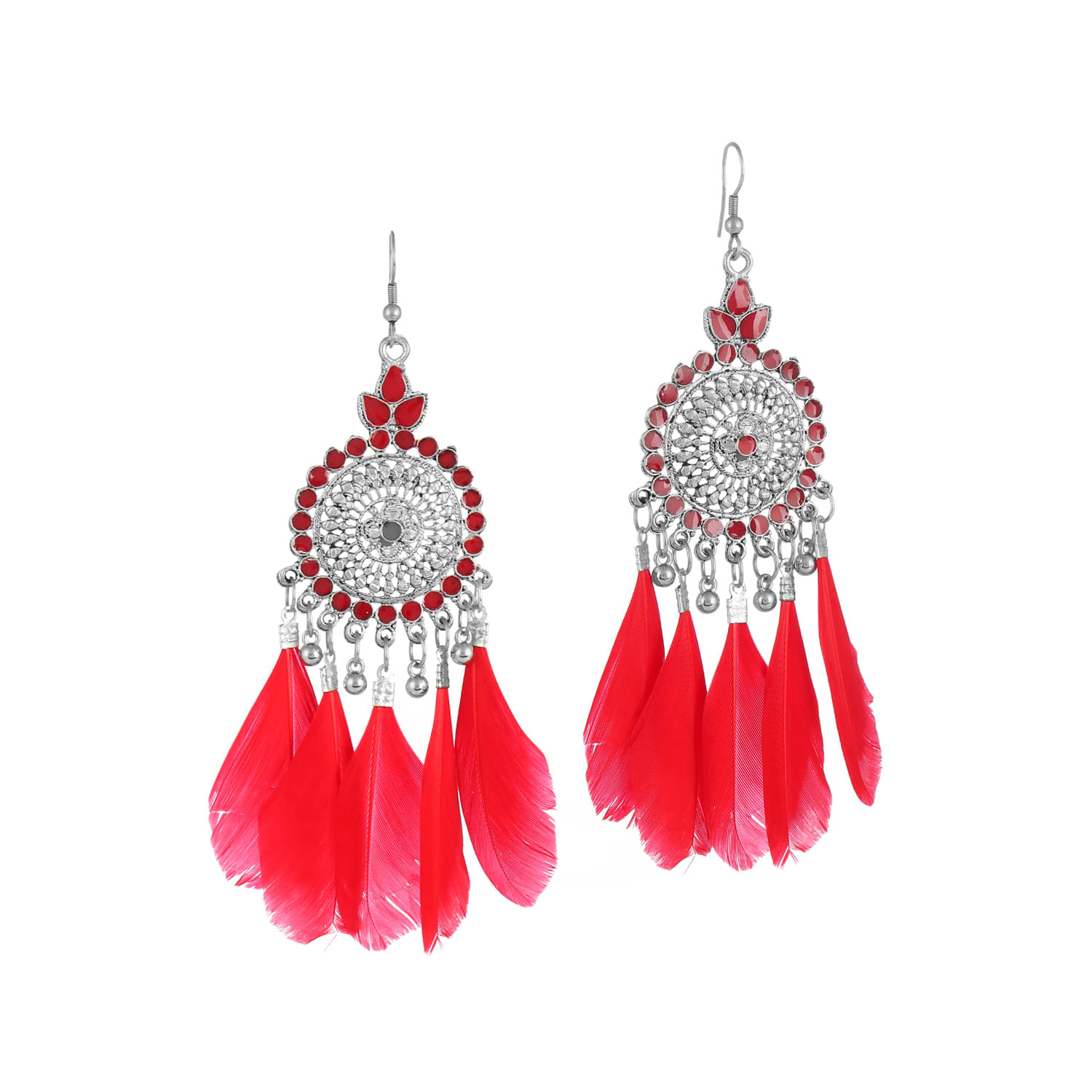     			Darshini Designs - Red Tassel Earrings ( Pack of 1 )
