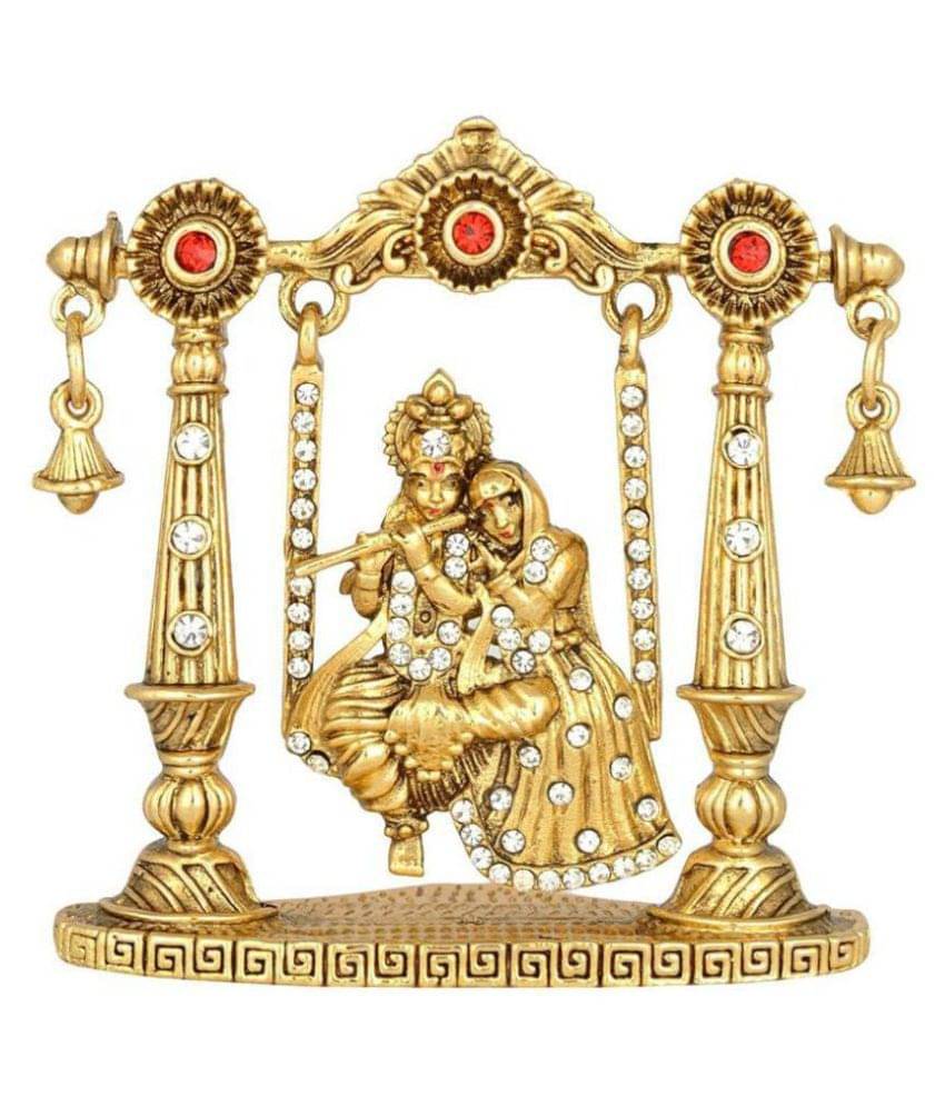     			Radha Krishna Idol on Jhula (B-99) Gold Metal Statue