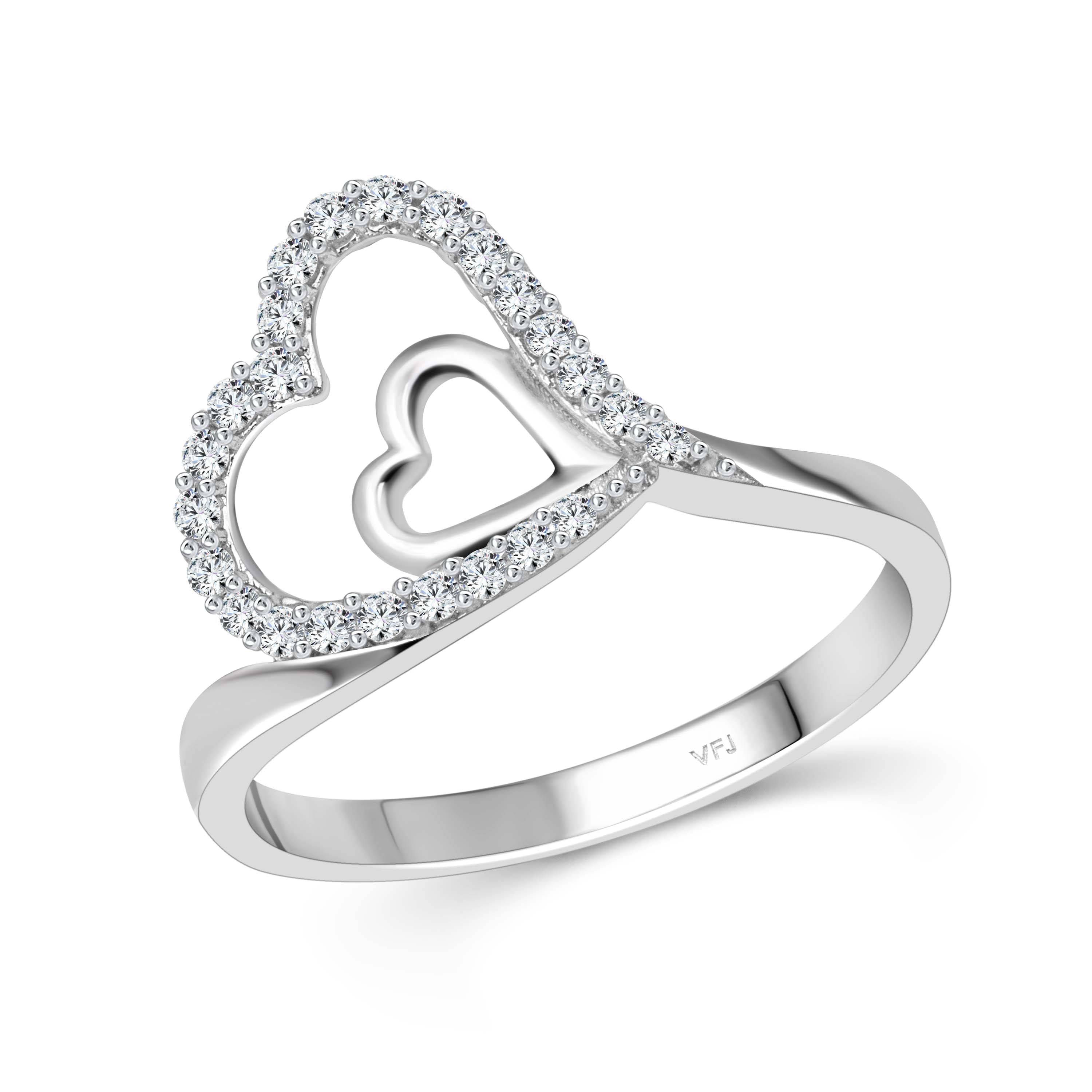     			Vighnaharta Enchanted Heart  CZ Rhodium Plated Alloy Ring for Women and Girls-[VFJ1510FRR16]