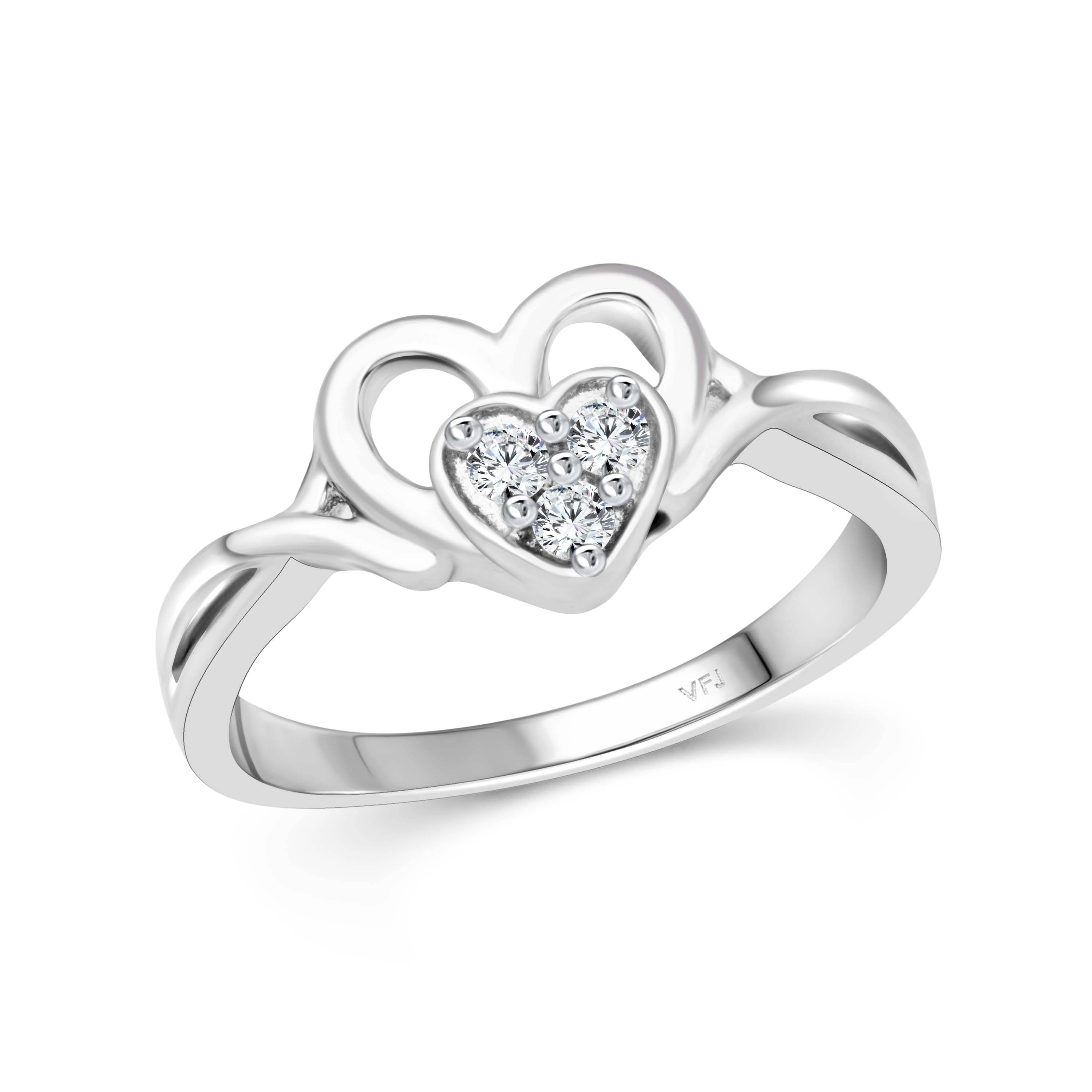     			Vighnaharta Joyful Heart CZ Rhodium Plated Alloy Ring for Women and Girls-[VFJ1512FRR16]