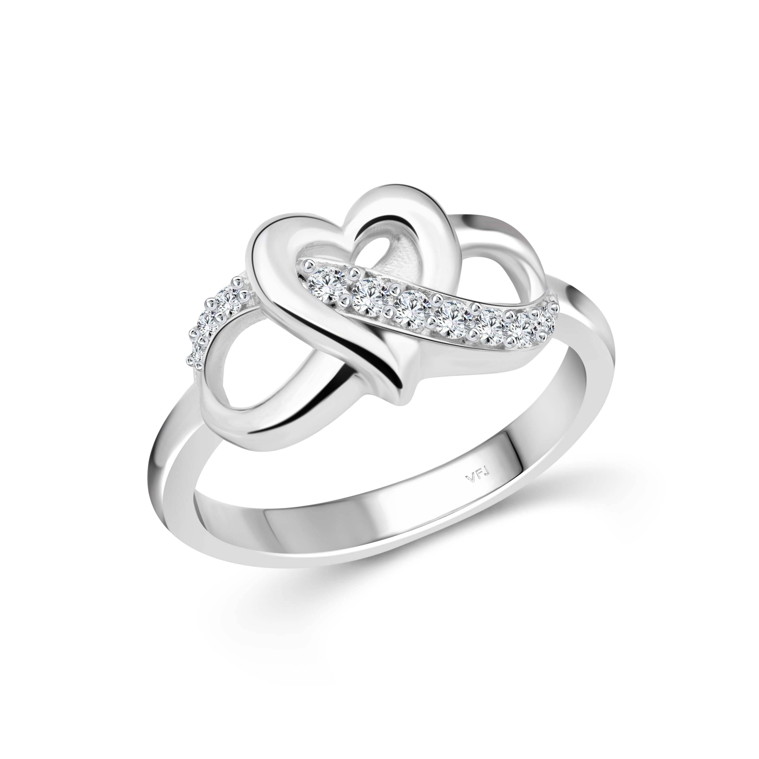    			Vighnaharta Swirl Heart CZ Rhodium Plated Alloy Ring for Women and Girls-[VFJ1500FRR12]