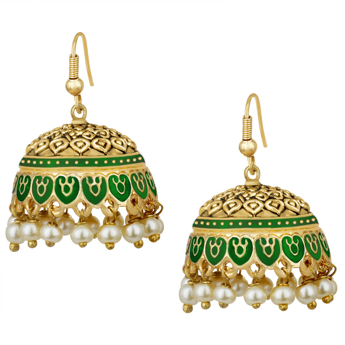     			Spargz Meenakari Gold Plated Beaded Festive Wear Jhumki Hook Earring For Women