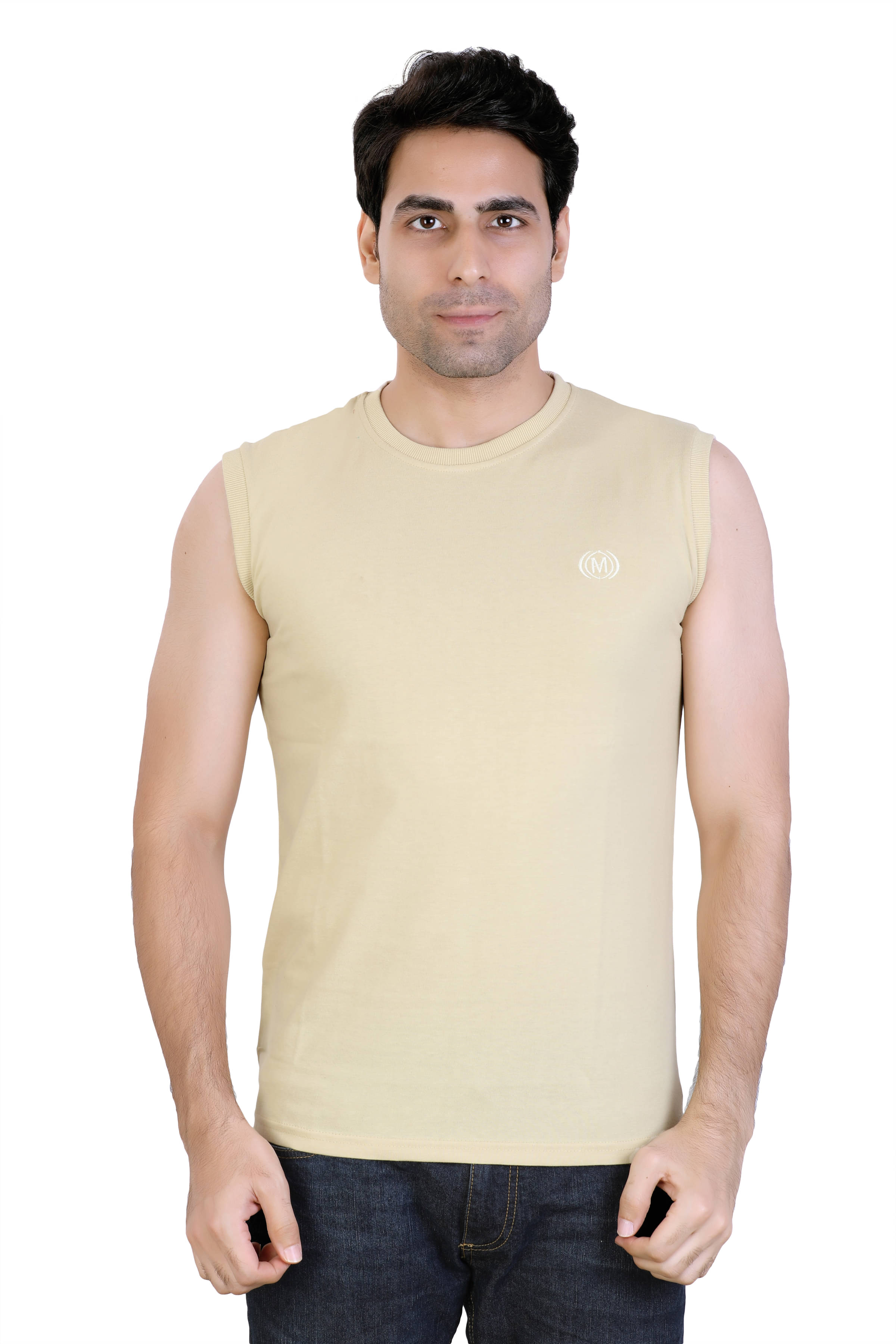     			Awack Cotton Blend Beige Solids T-Shirt