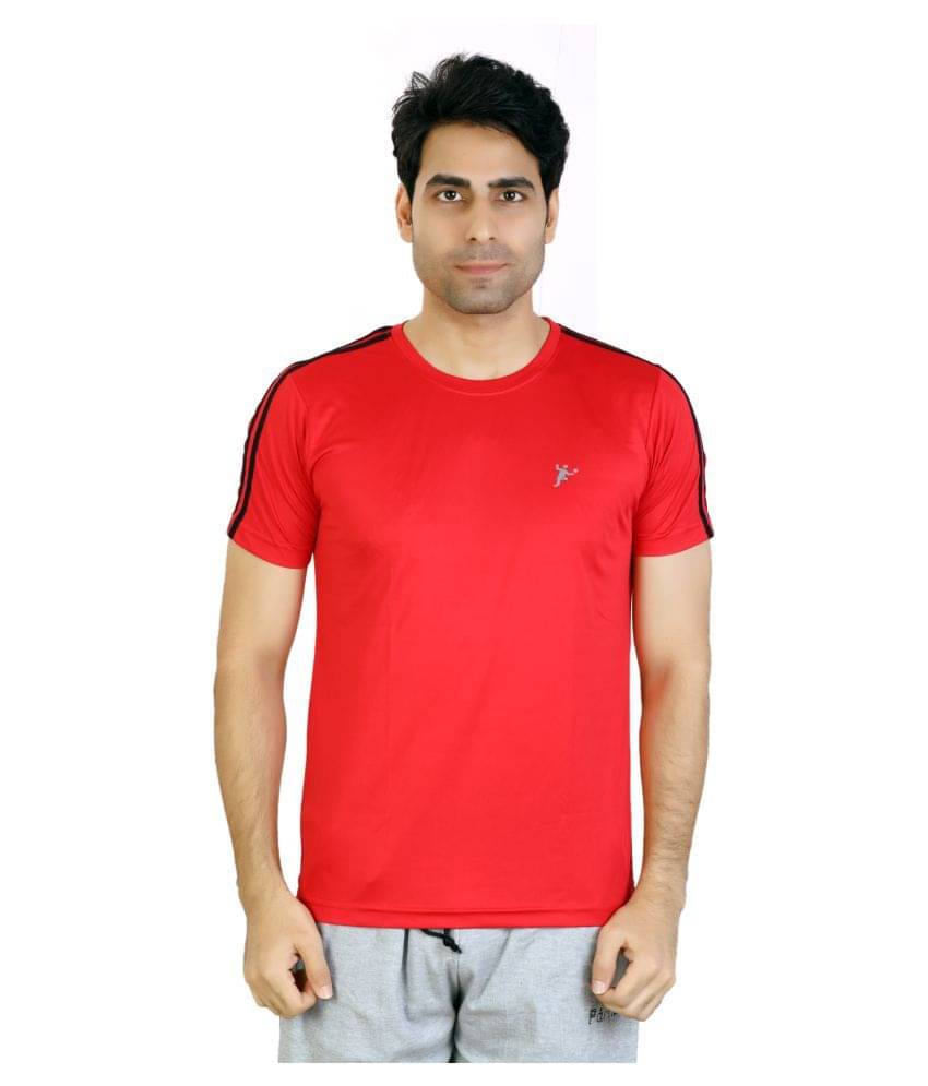     			Awack Cotton Blend Red Solids T-Shirt
