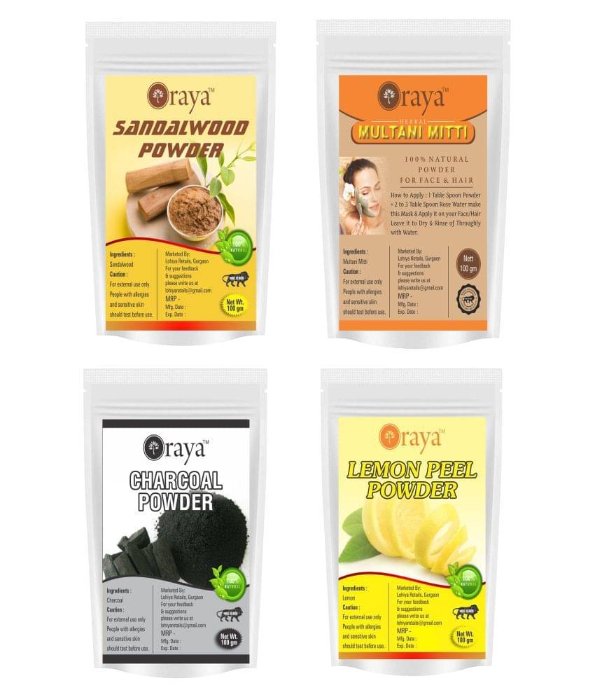     			ORAYA White Sandalwood & Multani & Charcoal & Lemon Powder Face Pack 400 gm Pack of 4