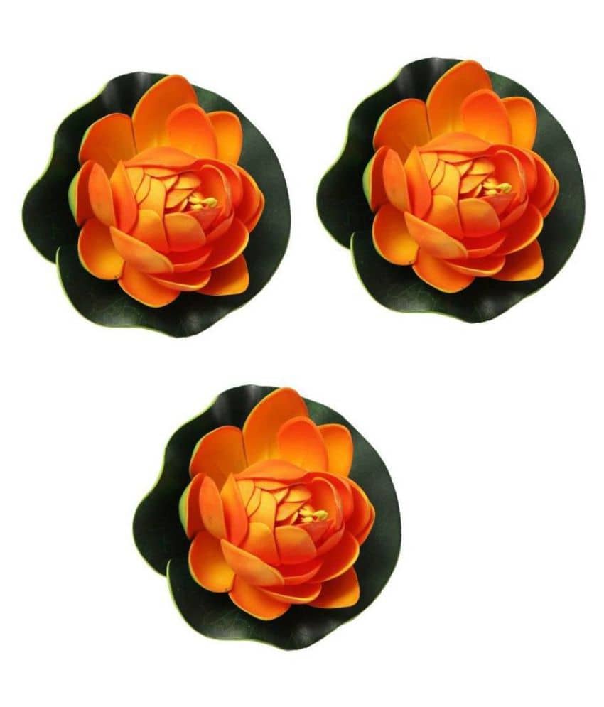 Green plant indoor Lotus Orange Floating Flowers - Pack of 3