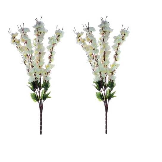 Green plant indoor Orchids White Artificial Flowers Bunch - Pack of 2