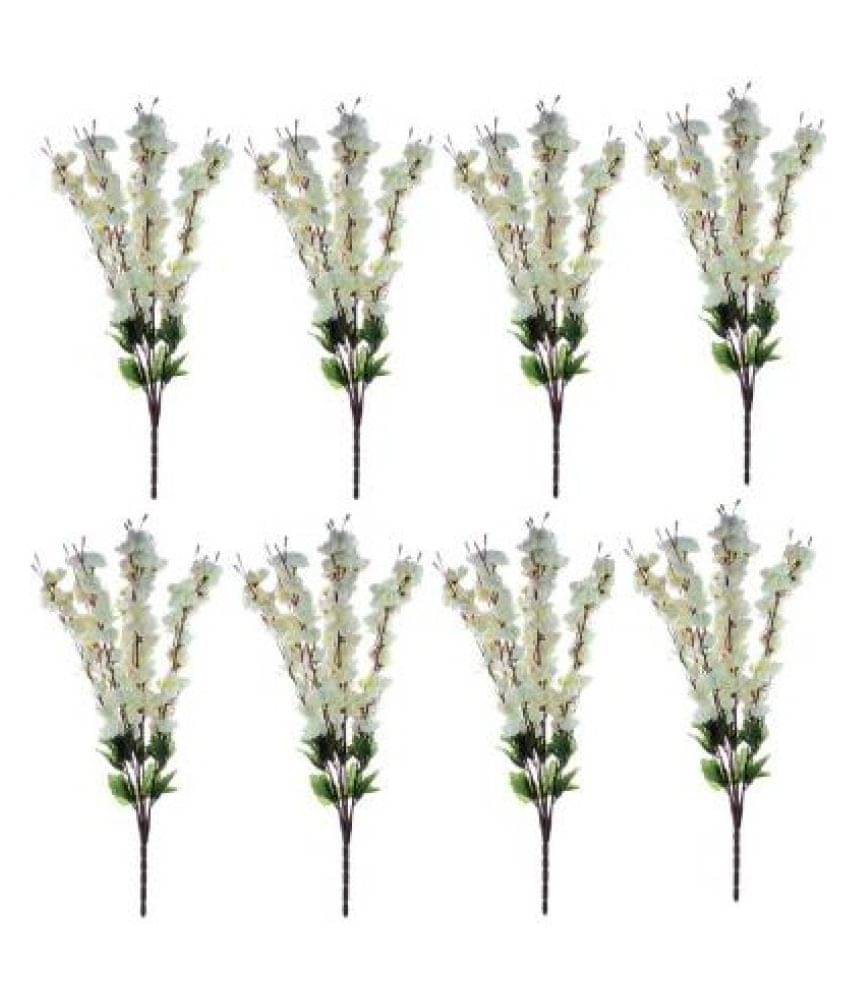 Green plant indoor Orchids White Artificial Flowers Bunch - Pack of 8     			Green plant indoor Orchids White Artificial Flowers Bunch - Pack of 8