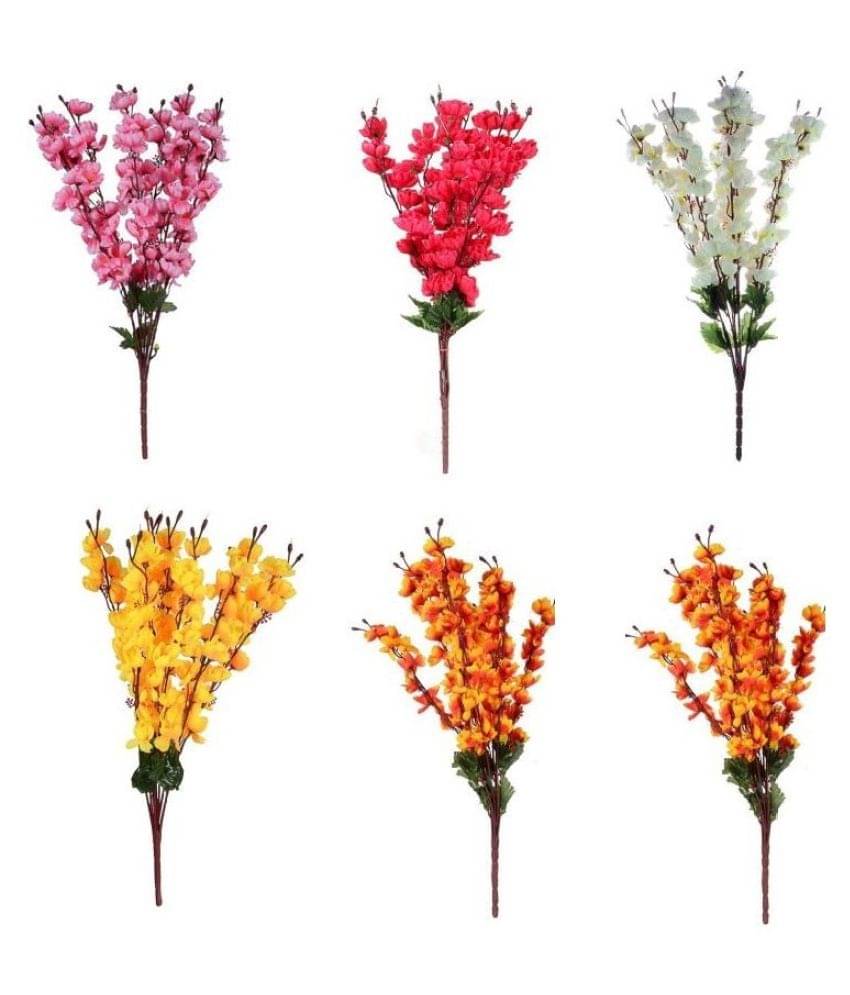 Green plant indoor Orchids Multicolour Artificial Flowers Bunch - Pack of 6 Green plant indoor Orchids Multicolour Artificial Flowers Bunch - Pack of 6