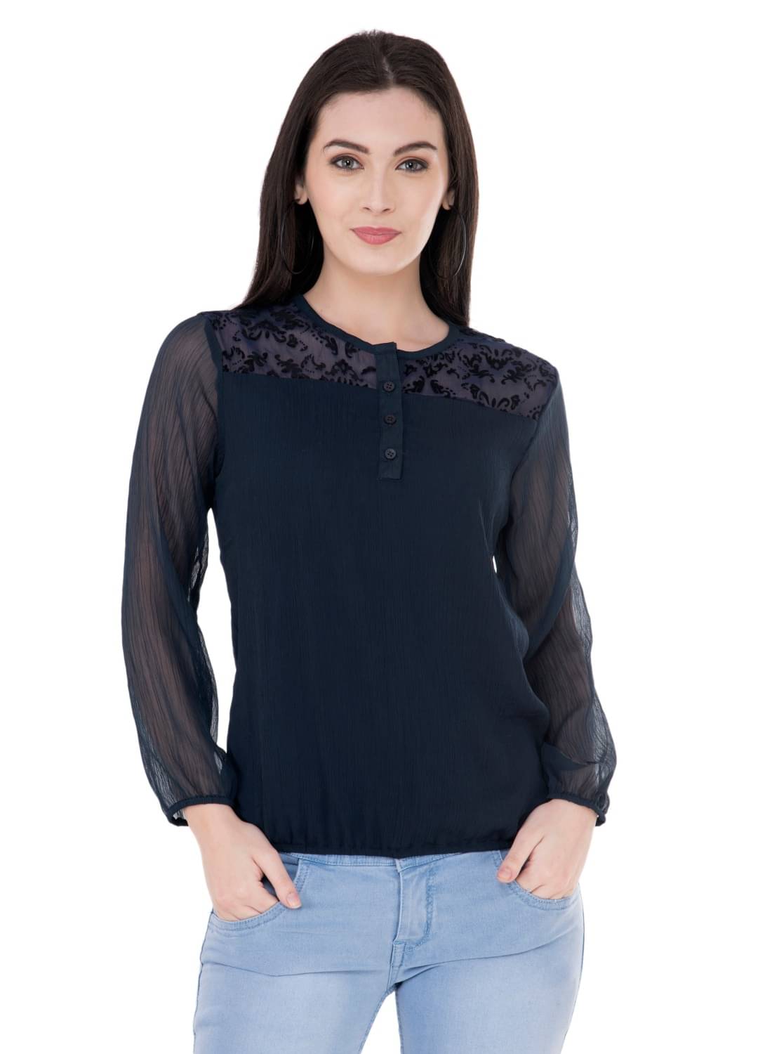     			SAAKAA Women's Rayon Regular Top ( Navy )