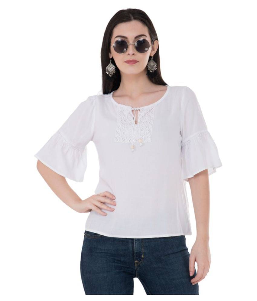     			SAAKAA Women's Rayon Regular Top ( Off White )