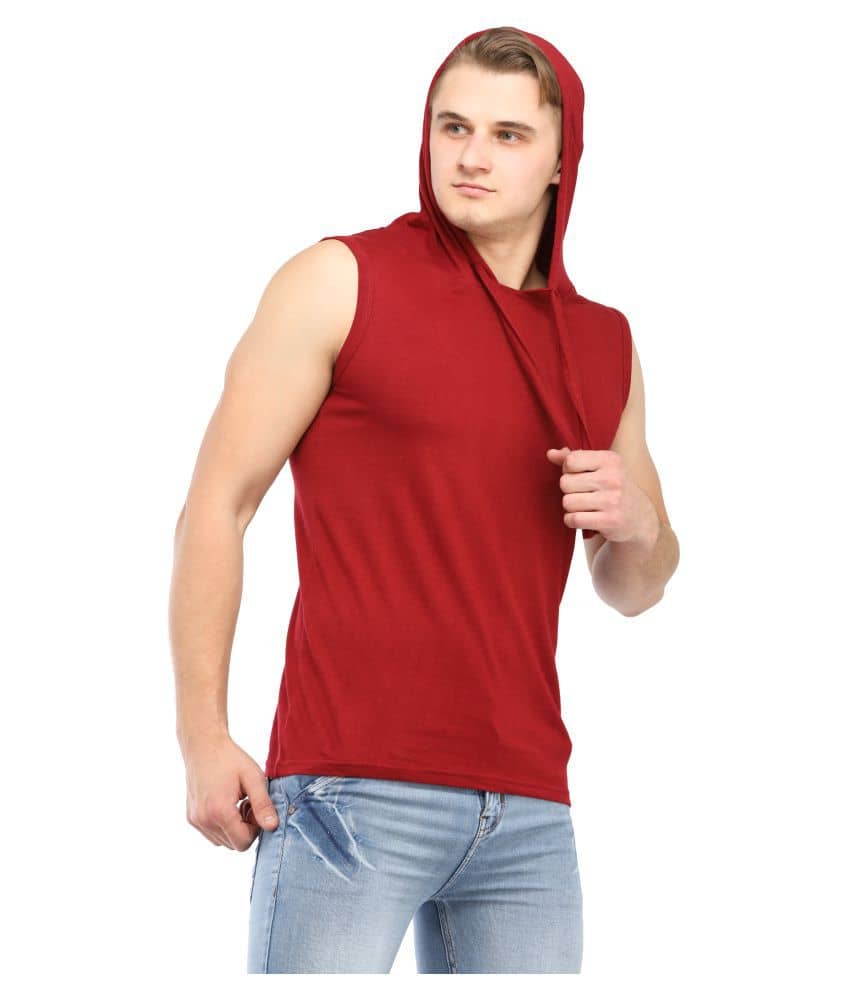 Denzolee Cotton Blend Maroon Self Design T-Shirt