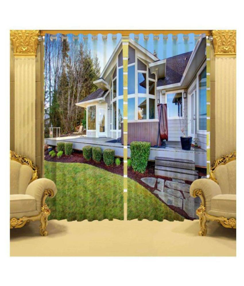     			B7 CREATIONS Set of 2 Long Door Semi-Transparent Eyelet Polyester Curtains Multi Color
