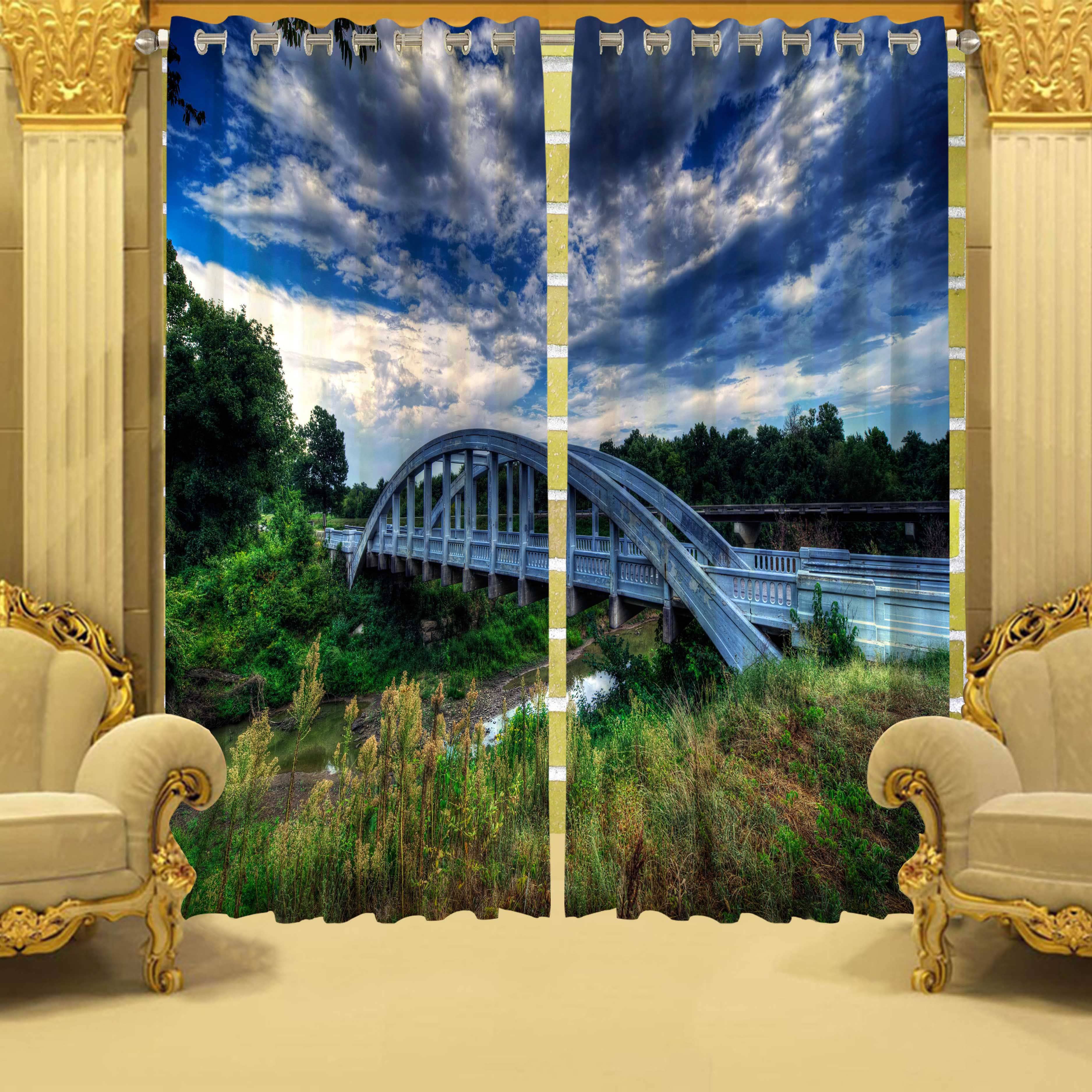 B7 CREATIONS Set of 2 Door Semi-Transparent Eyelet Polyester Curtains Multi Color