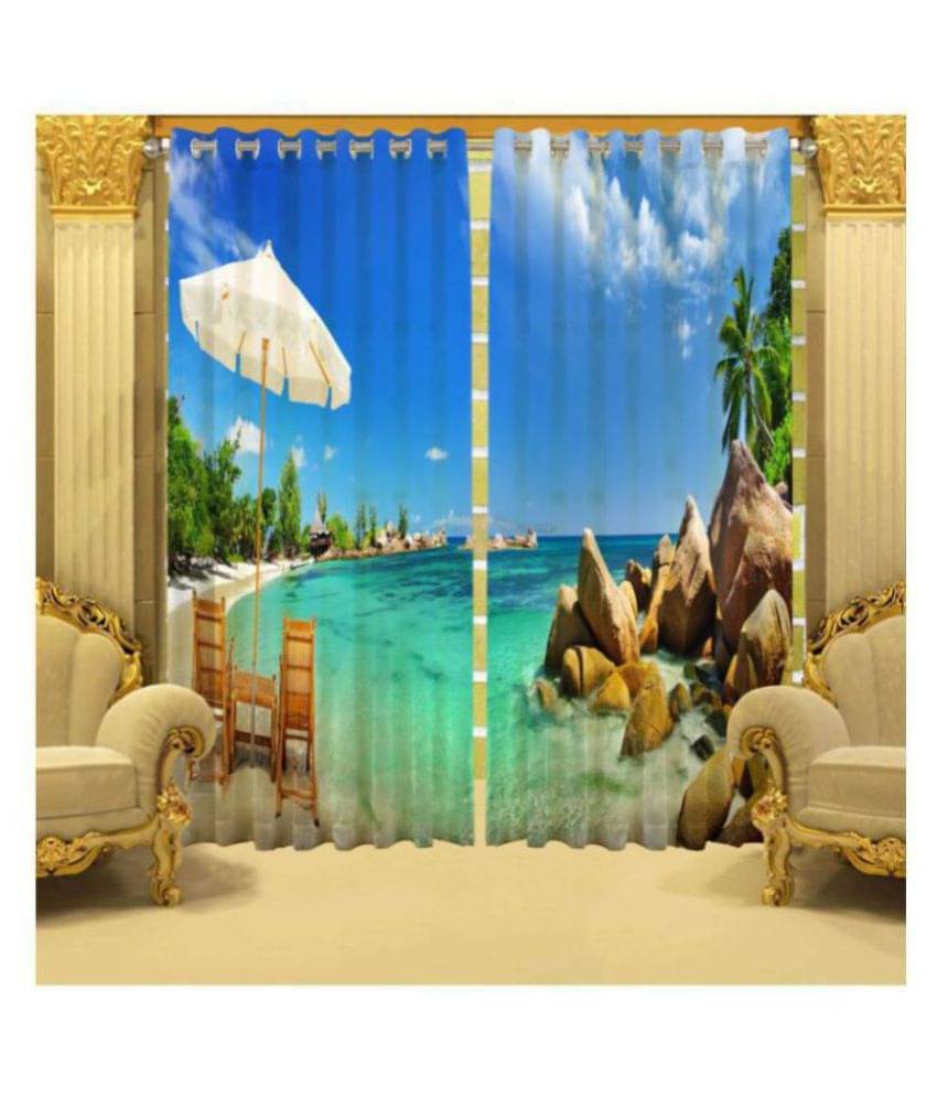 B7 CREATIONS Set of 2 Long Door Semi-Transparent Eyelet Polyester Curtains Multi Color B7 CREATIONS Set of 2 Long Door Semi-Transparent Eyelet Polyester Curtains Multi Color