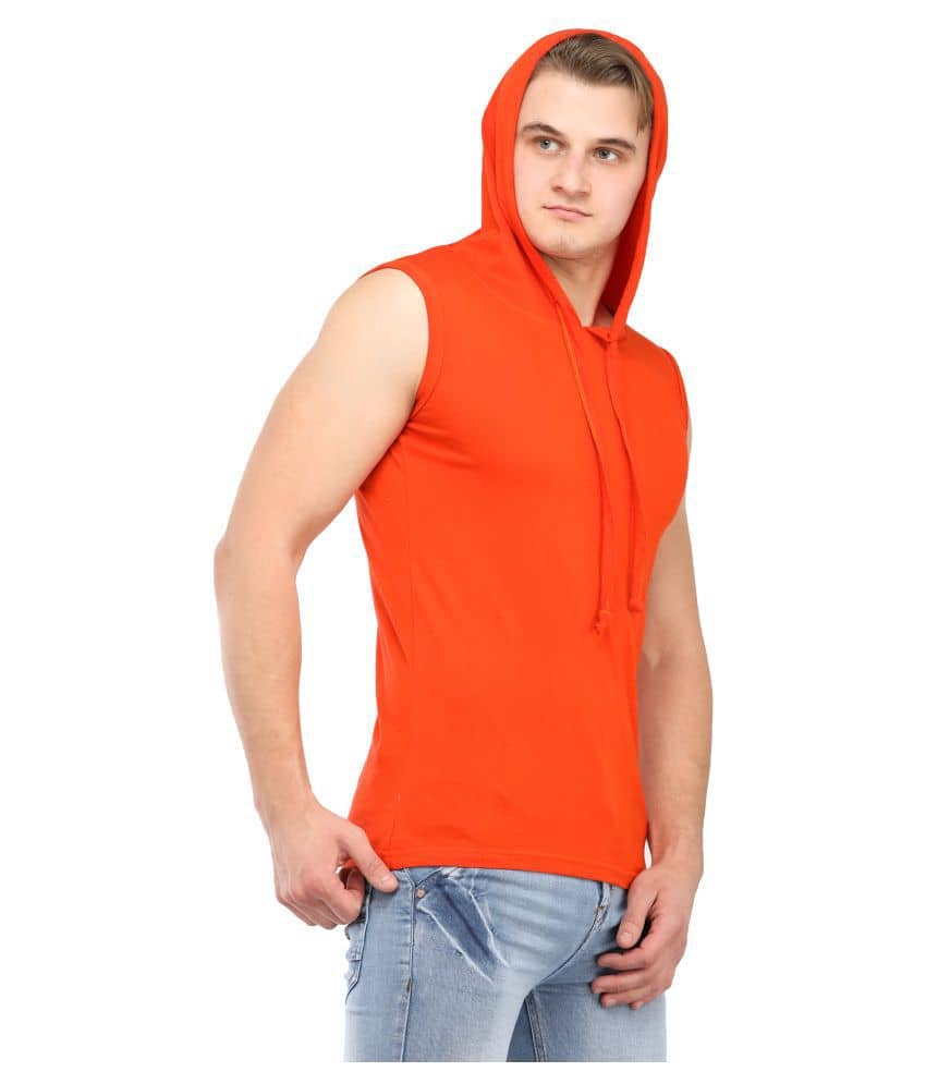 Denzolee Cotton Blend Orange Self Design T-Shirt