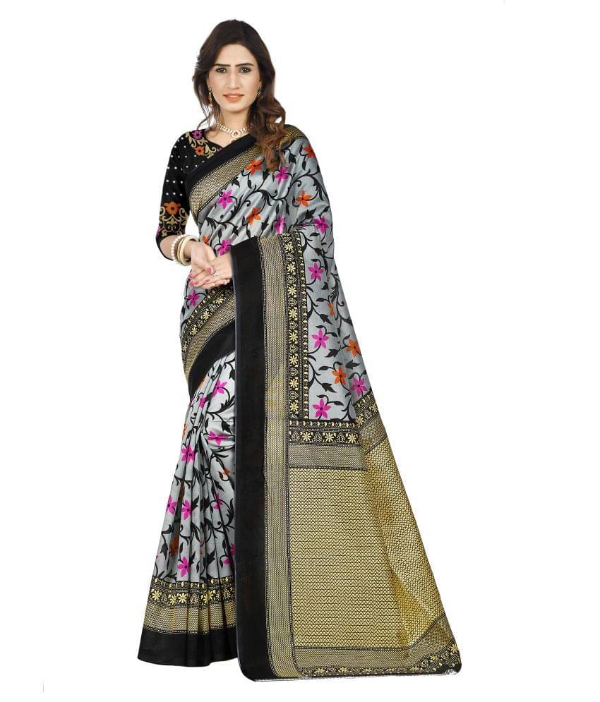 SVB SAREES Art Silk Saree With Unstitched Blouse Piece ( Grey ) SVB SAREES Art Silk Saree With Unstitched Blouse Piece ( Grey )
