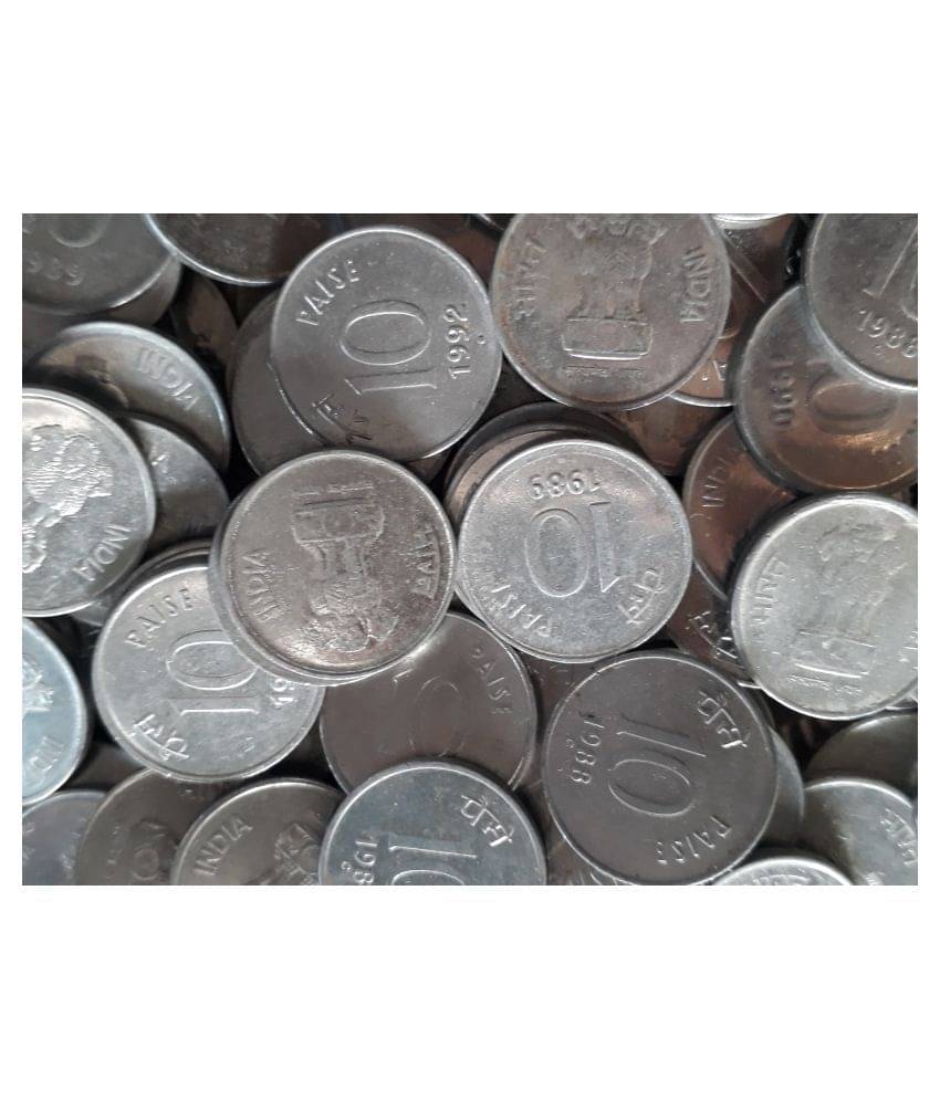     			500 COINS LOT - 10 PAISE STAINLESS STEEL MIXED YEARS - INDIA - 1988 1989 1990 1991 1992 1993 1996 1997
