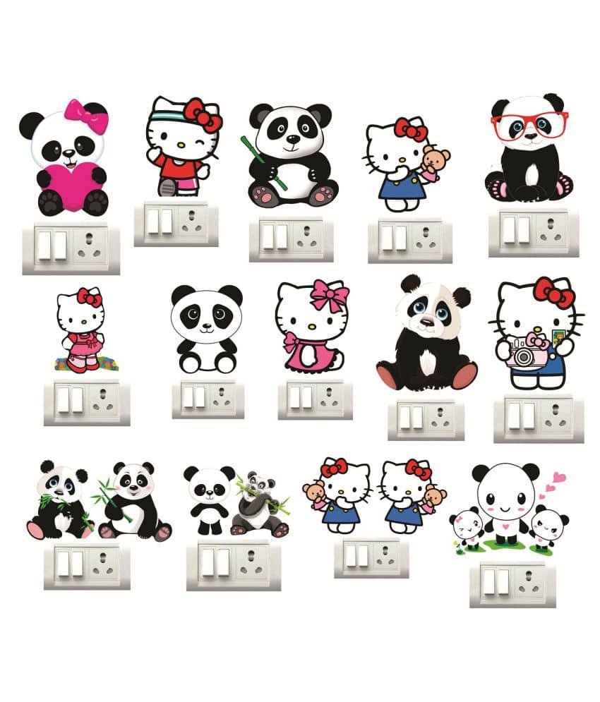 Decor Villa panda kitty Cartoon Characters Sticker ( 33 x 38 cms )