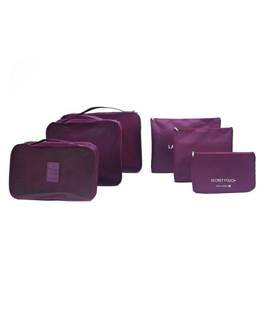 House of Quirk Polyester Travel Storage Bag Organiser Packing Cubes Set of 6 (Navy and Maroon)     			House of Quirk Polyester Travel Storage Bag Organiser Packing Cubes Set of 6 (Navy and Maroon)