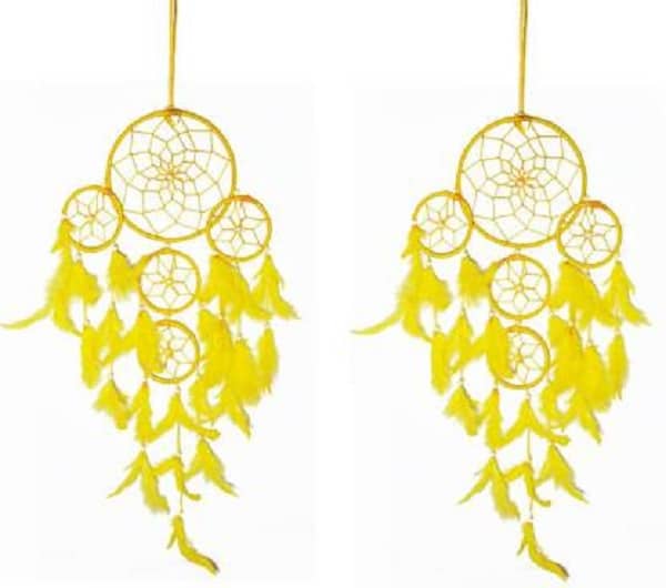 new lucky Feather Yellow Dream Catcher - Pack of 2