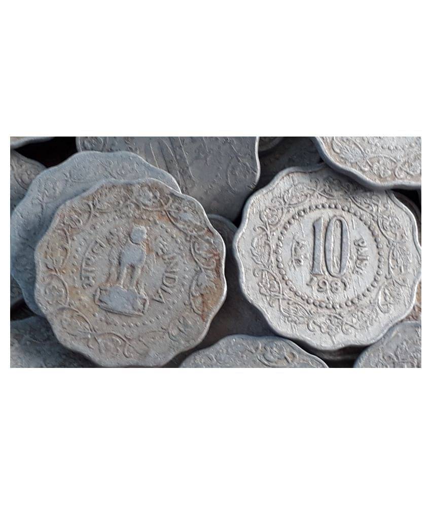     			100 COINS LOT - BIG 10 PAISE ALUMINIUM MIXED YEARS NORMAL CONDITION - INDIA - 1971 1972 1973 1974 1977 1978 1979 1980 1981 1982 for PUJA PURPOSE