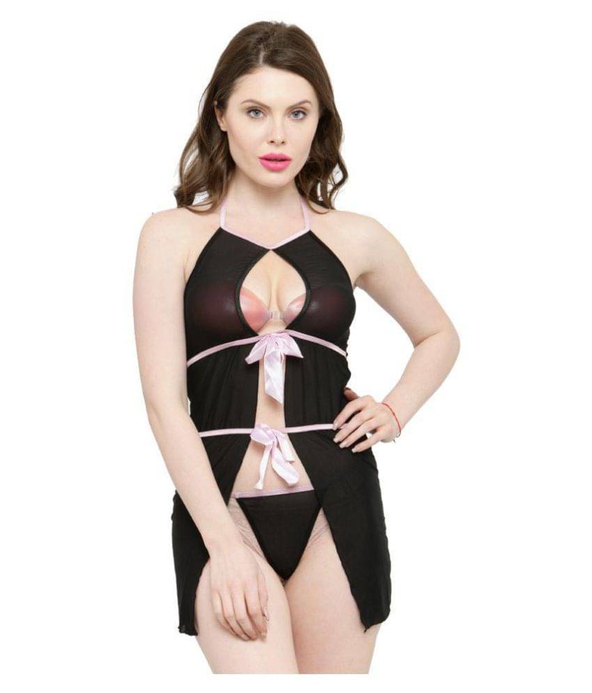 N-Gal Polyester Baby Doll Dresses With Panty - Black N-Gal Polyester Baby Doll Dresses With Panty - Black