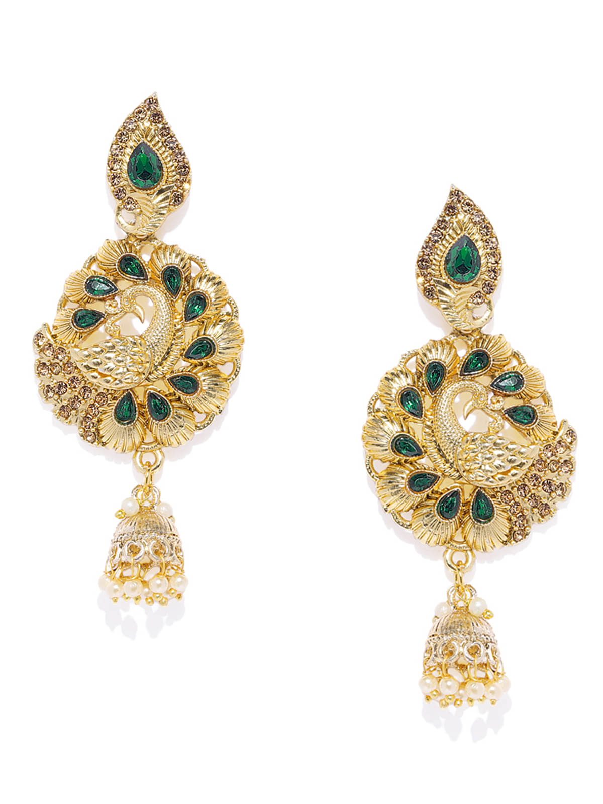     			Spargz Peacock Dangle Festive Wear Alloy Gold Plated Synthetic Stone Earring For Women
