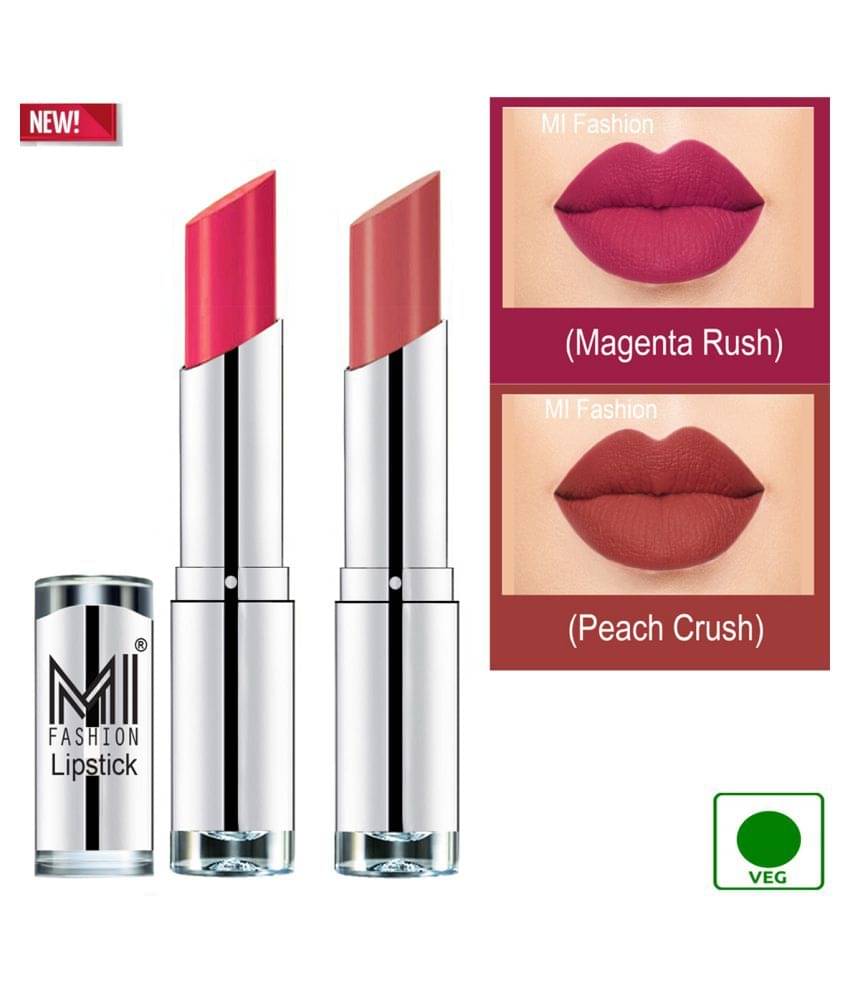 MI FASHION 100% Veg Soft Matte Long Stay Lipstick Combo Magenta,Peach Multi Pack of 2 7 g     			MI FASHION 100% Veg Soft Matte Long Stay Lipstick Combo Magenta,Peach Multi Pack of 2 7 g