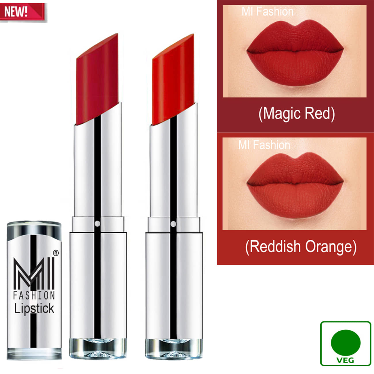 MI FASHION 100% Veg Soft Matte Long Stay Lipstick Combo Red,Orange Multi Pack of 2 7 g