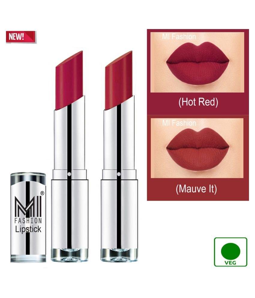 MI FASHION 100% Veg Soft Matte Long Stay Lipstick Combo Red,Mauve Multi Pack of 2 7 g     			MI FASHION 100% Veg Soft Matte Long Stay Lipstick Combo Red,Mauve Multi Pack of 2 7 g