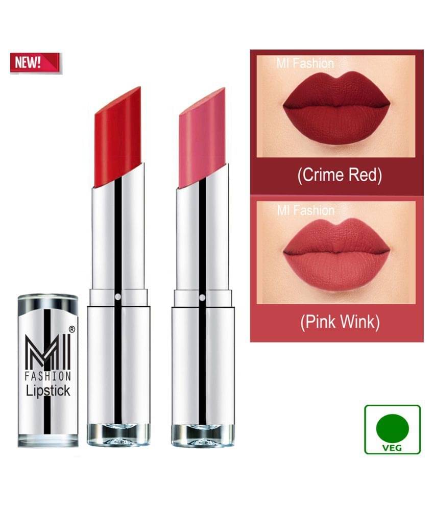 MI FASHION 100% Veg Soft Matte Long Stay Lipstick Combo Red,Pink Multi Pack of 2 7 g     			MI FASHION 100% Veg Soft Matte Long Stay Lipstick Combo Red,Pink Multi Pack of 2 7 g