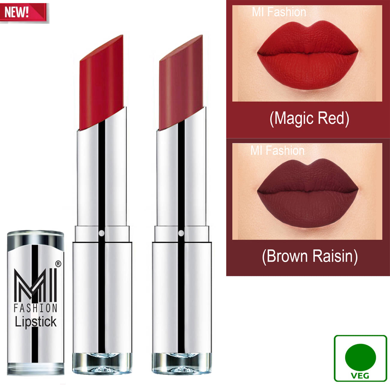 MI FASHION 100% Veg Soft Matte Long Stay Lipstick Combo Red,Brown Multi Pack of 2 7 g MI FASHION 100% Veg Soft Matte Long Stay Lipstick Combo Red,Brown Multi Pack of 2 7 g