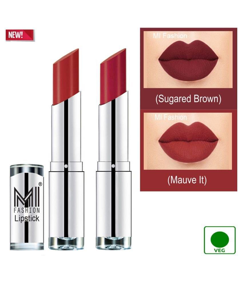 MI FASHION 100% Veg Soft Matte Long Stay Lipstick Combo Brown,Mauve Multi Pack of 2 7 g MI FASHION 100% Veg Soft Matte Long Stay Lipstick Combo Brown,Mauve Multi Pack of 2 7 g