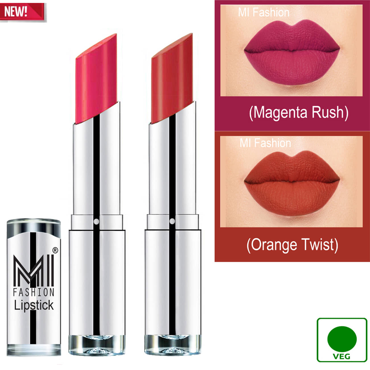 MI FASHION 100% Veg Soft Matte Long Stay Lipstick Combo Magenta,Orange Multi Pack of 2 7 g