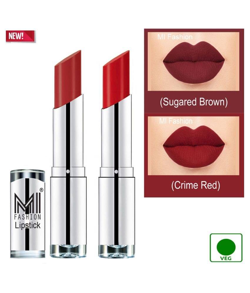     			MI FASHION 100% Veg Soft Matte Long Stay Lipstick Combo Brown,Red Multi Pack of 2 7 g