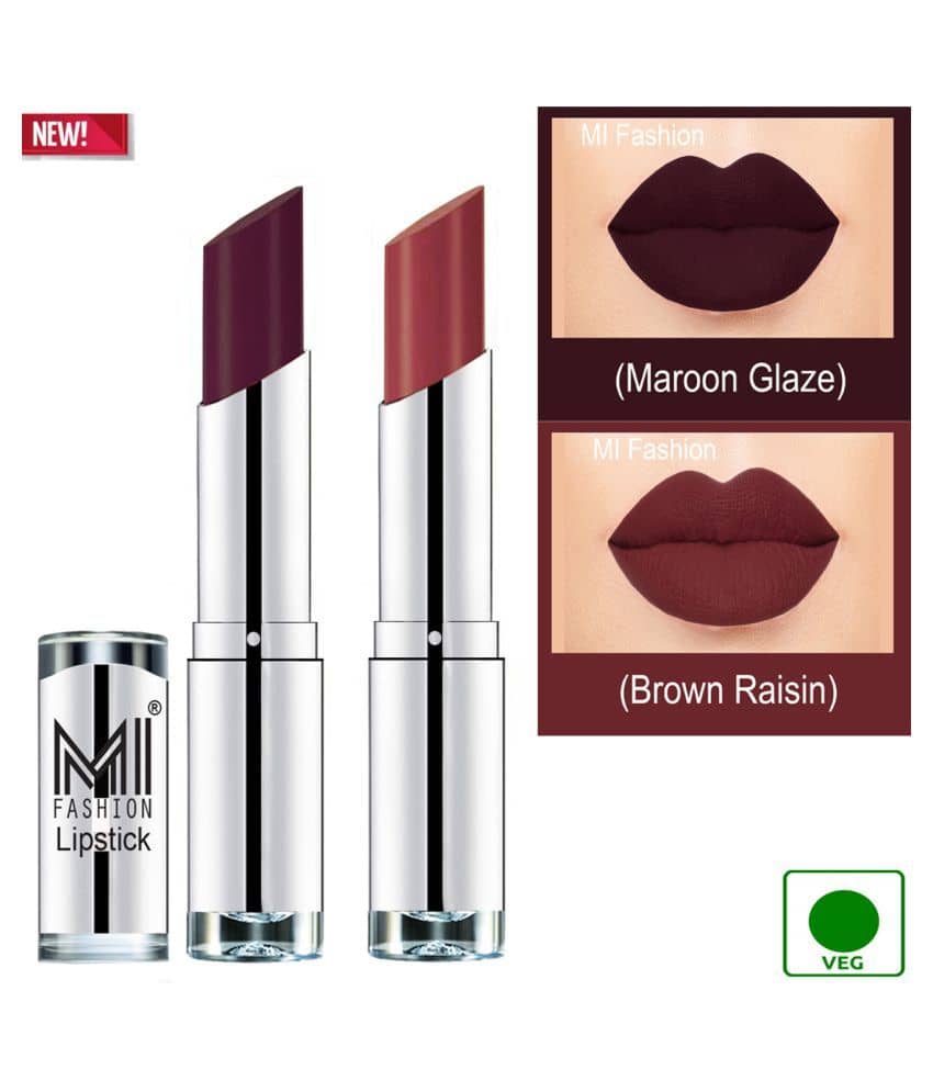 MI FASHION 100% Veg Soft Matte Long Stay Lipstick Combo Maroon,Brown Multi Pack of 2 7 g