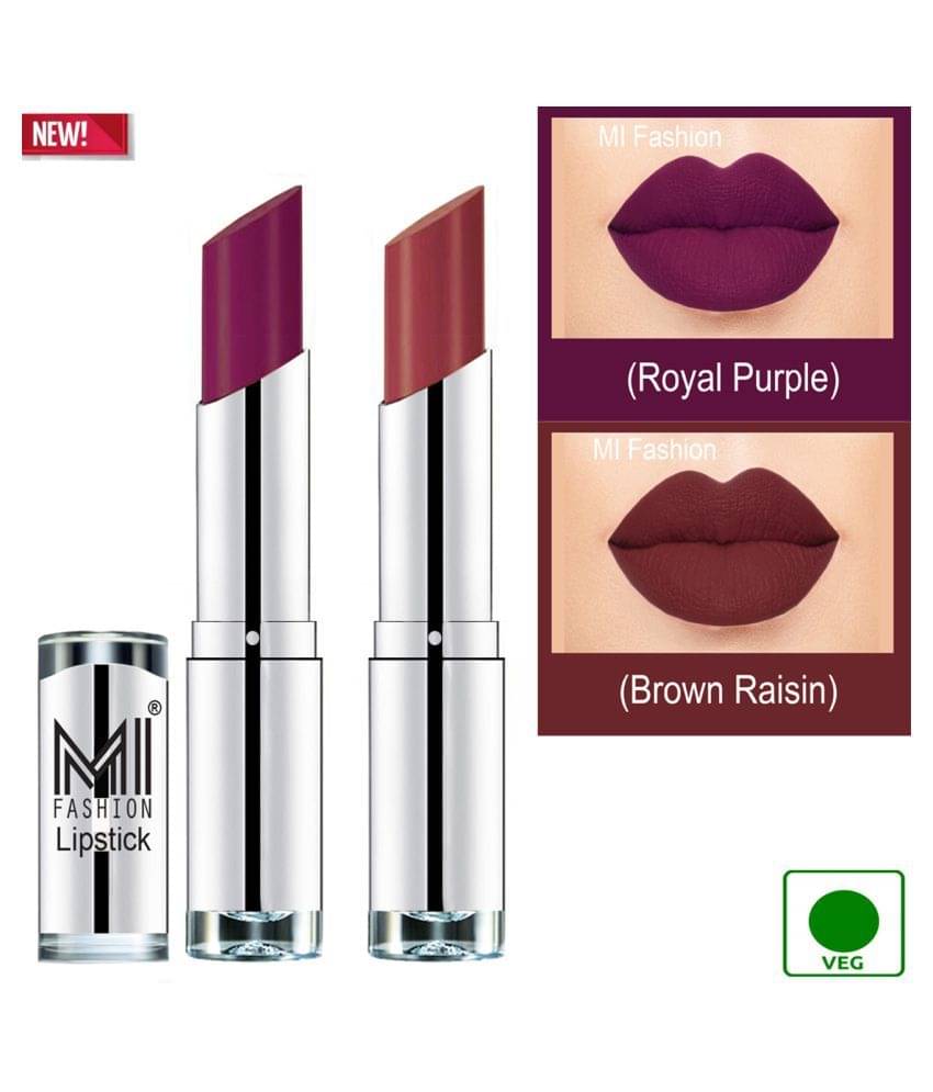 MI FASHION 100% Veg Soft Matte Long Stay Lipstick Combo Purple,Brown Multi Pack of 2 7 g MI FASHION 100% Veg Soft Matte Long Stay Lipstick Combo Purple,Brown Multi Pack of 2 7 g