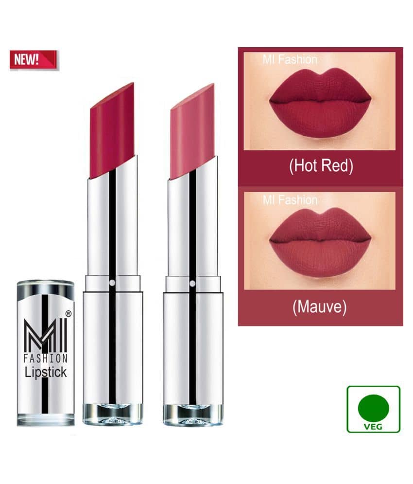 MI FASHION 100% Veg Soft Matte Long Stay Lipstick Combo Red,Mauve Multi Pack of 2 7 g
