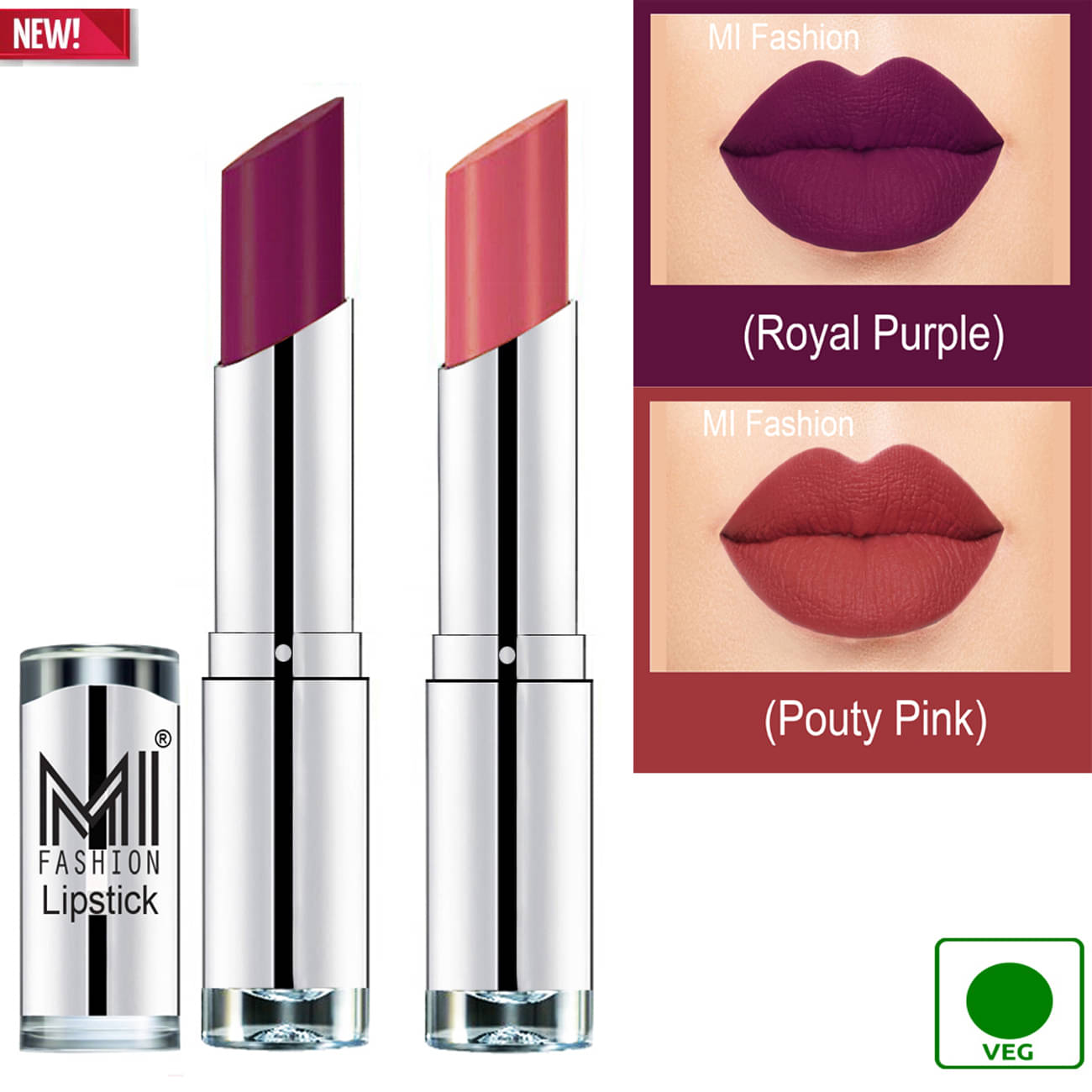 MI FASHION 100% Veg Soft Matte Long Stay Lipstick Combo Purple,Pink Multi Pack of 2 7 g     			MI FASHION 100% Veg Soft Matte Long Stay Lipstick Combo Purple,Pink Multi Pack of 2 7 g