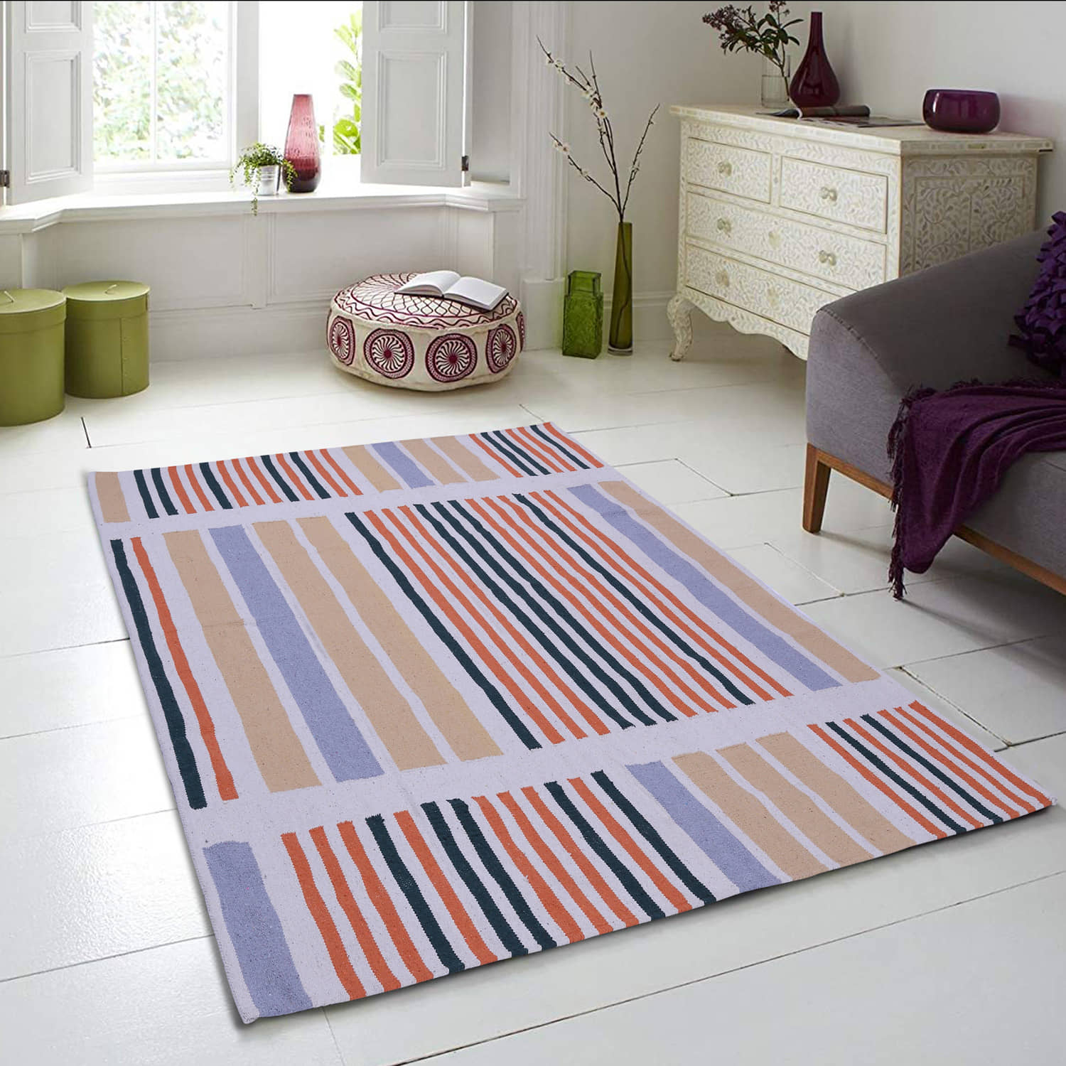 PEQURA Multi Cotton Carpet Stripes 5x7 Ft