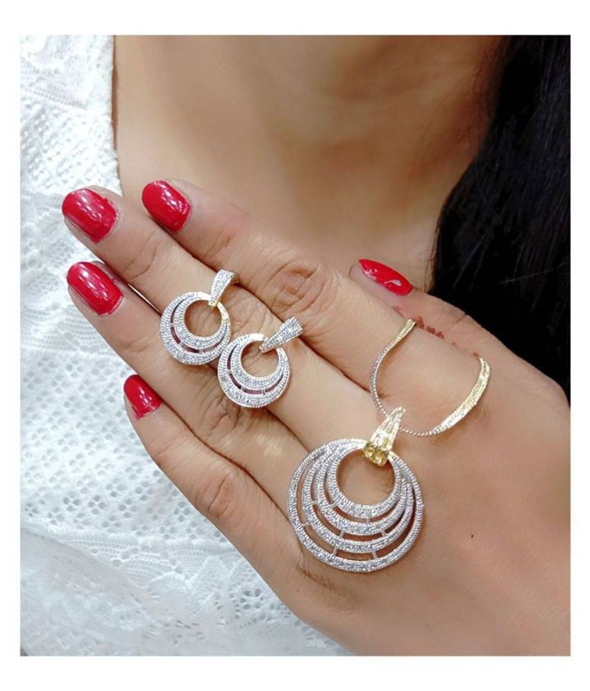 Bhagya Lakshmi Women's Pride AD Stone Pendent With Earrings For Women Bhagya Lakshmi Women's Pride AD Stone Pendent With Earrings For Women
