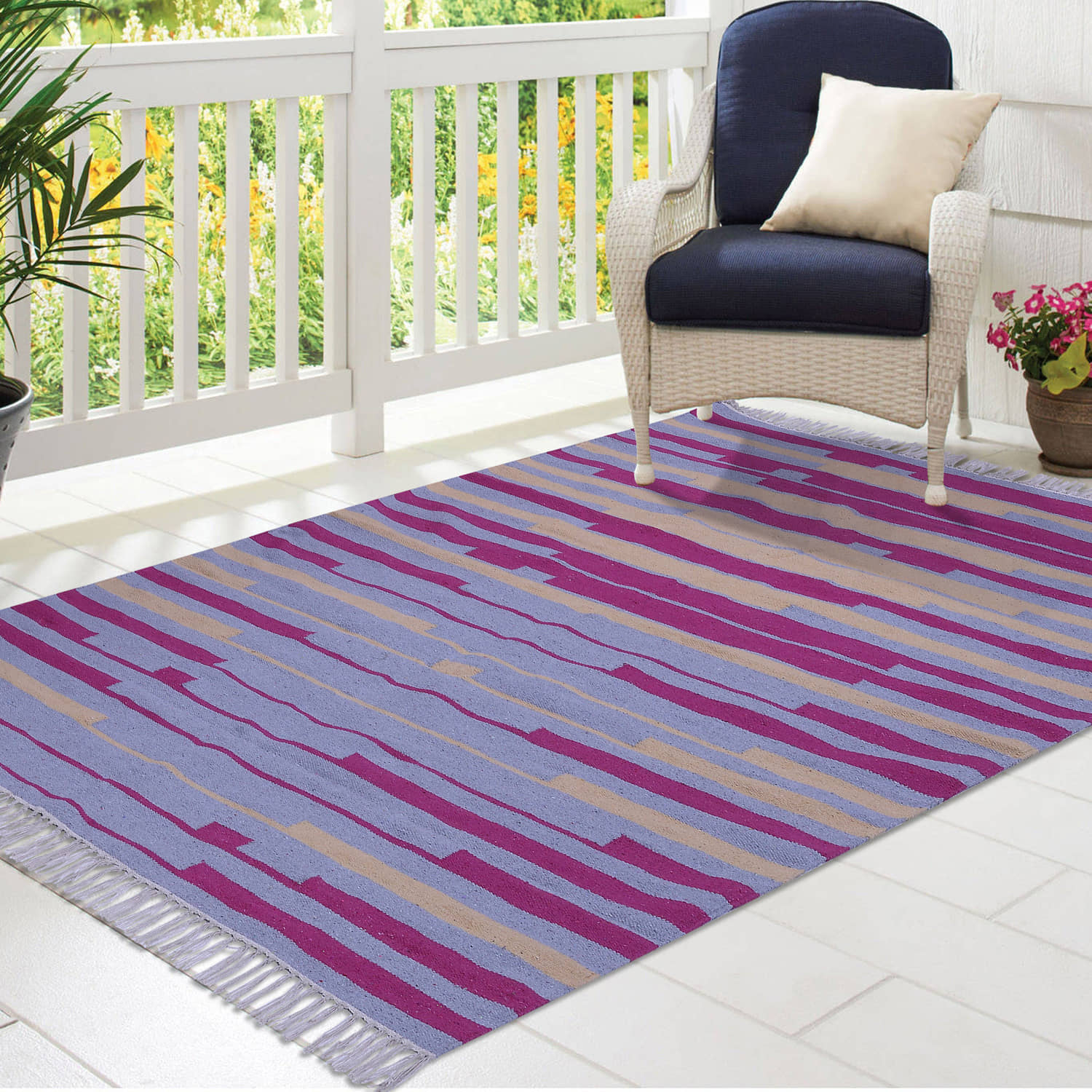 PEQURA Multi Cotton Carpet Stripes 5x7 Ft