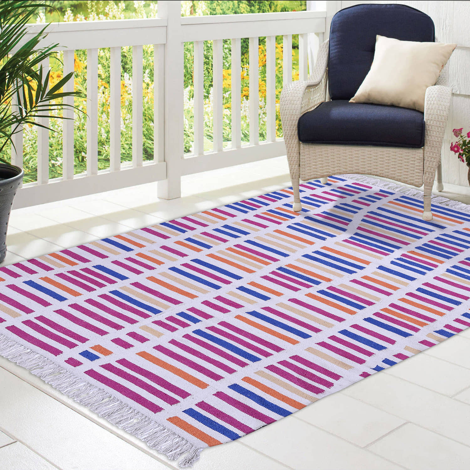 PEQURA Multi Cotton Carpet Stripes 5x7 Ft